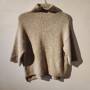 Zara Womens Knit Shawl Wrap Sweater Small Beige Tan Made In Spain Italian Yarn